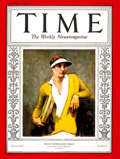 1929-07 Helen Wills Copyright Time Magazine | Time Magazine Covers 1923-1970