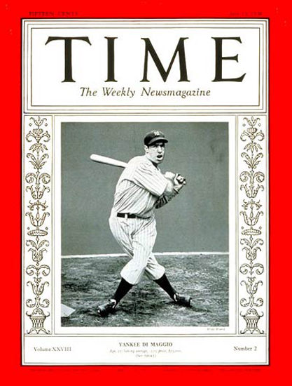 1936-07 Joe DiMaggio Baseball Copyright Time Magazine | TIME 1923-1970 1936-07 Joe DiMaggio Baseball Copyright Time Magazine | Time Magazine Covers 1923-1970