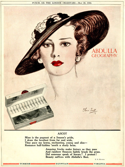 Abdulla Cigarettes Geography Ascot 1934 | Sex Appeal Vintage Ads and Covers 1891-1970