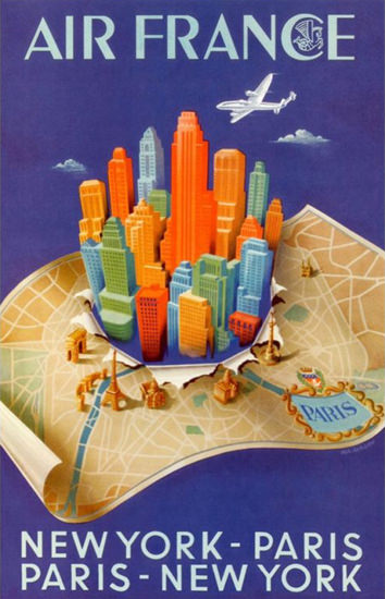 Air France New York Paris New York 1950 | Vintage Travel Posters 1891-1970