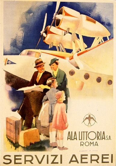 Ala Littoria SA Roma Servizi Aerei 1937 | Vintage Travel Posters 1891-1970