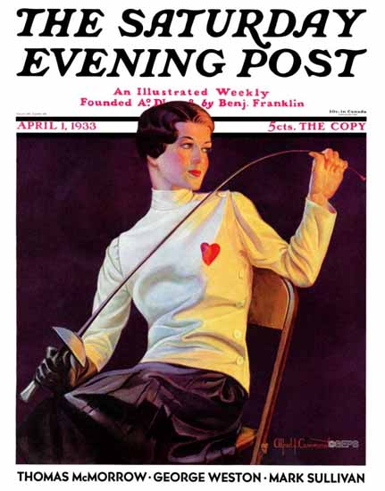 Alfred F Cammarata The Saturday Evening Post Female Fencer 1933_04_01 | The Saturday Evening Post Graphic Art Covers 1931-1969