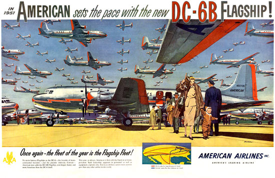 American Airlines 1951 DC-6B Sets Pace Flagship | Vintage Travel Posters 1891-1970