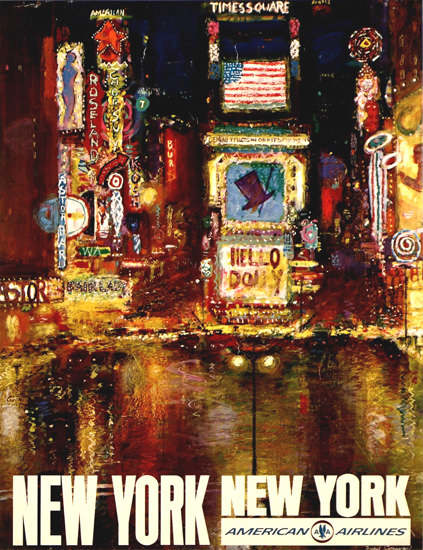 American Airlines New York 1960s Times Square | Vintage Travel Posters 1891-1970