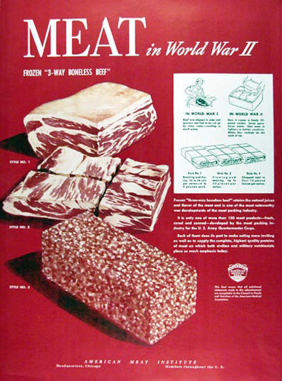 American Meat Institute 1945 Meat In WW 2 | Vintage War Propaganda Posters 1891-1970