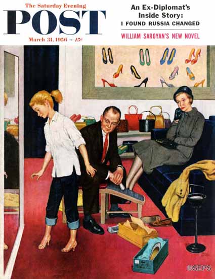 Amos Sewell Saturday Evening Post First Pair of Heels 1956_03_31 | The Saturday Evening Post Graphic Art Covers 1931-1969