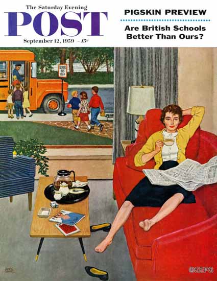 Amos Sewell Saturday Evening Post Morning Coffee Break 1959_09_12 | The Saturday Evening Post Graphic Art Covers 1931-1969