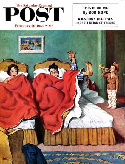Amos Sewell Saturday Evening Post Parents Reveille 1954_02_20 | The Saturday Evening Post Graphic Art Covers 1931-1969