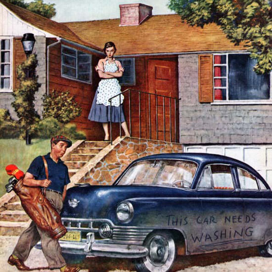 Amos Sewell Saturday Evening Post Washing 1953_10_03 Copyright crop | Best of 1950s Ad and Cover Art