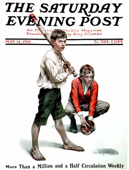 Anton Otto Fischer Cover Saturday Evening Post Baseball 1910_05_14 | The Saturday Evening Post Graphic Art Covers 1892-1930