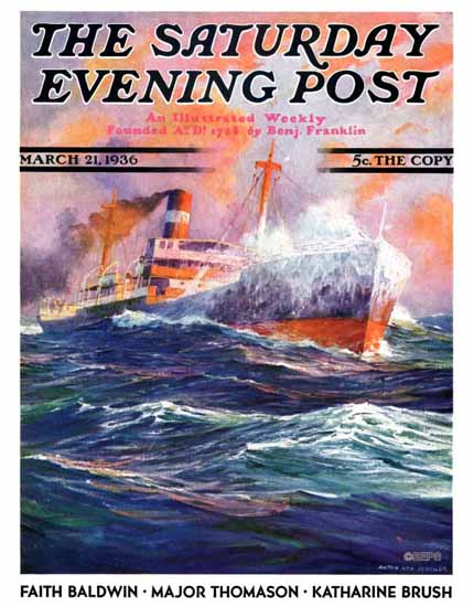 Anton Otto Fischer Saturday Evening Post Wave Breaks 1936_03_21 | The Saturday Evening Post Graphic Art Covers 1931-1969