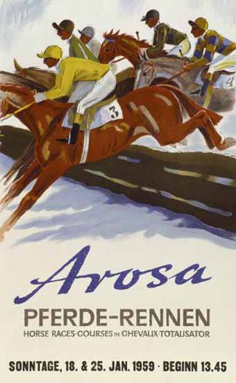Arosa PferdeRennen HorseRaces Switzerland 1939 | Vintage Travel Posters 1891-1970