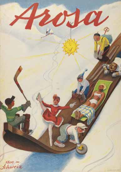 Arosa Sport Fun Sun Switzerland 1937 | Vintage Travel Posters 1891-1970