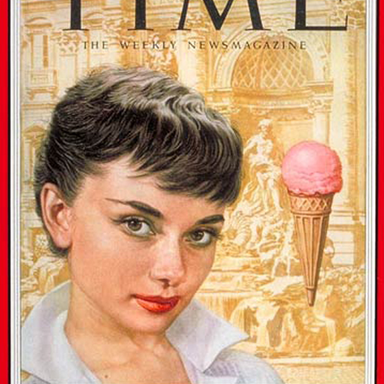 Audrey Hepburn Time Magazine 1953-09 by Boris Chaliapin crop | Best of Vintage Cover Art 1900-1970