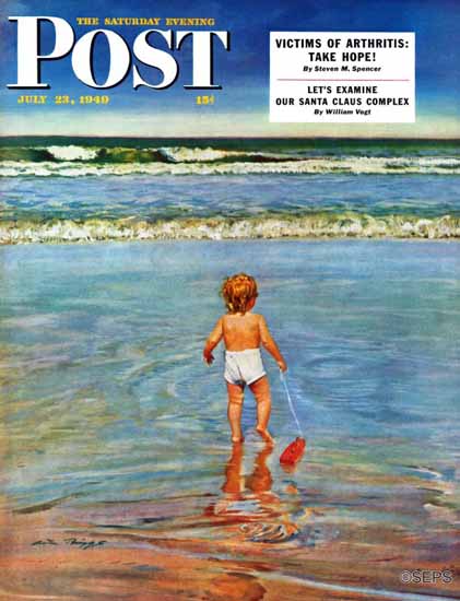Austin Briggs Saturday Evening Post Baby at the Beach 1949_07_23 | Sat Eve Post 1931-69 Austin Briggs Saturday Evening Post Baby at the Beach 1949_07_23 | The Saturday Evening Post Graphic Art Covers 1931-1969