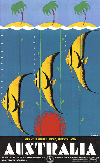 Australia Great Barrier Reef Ornamental 1930s | Vintage Travel Posters 1891-1970