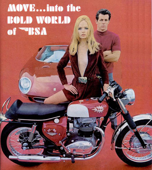 BSA Motorcycle 1968 Girl With Ferrari Bold World | Sex Appeal Vintage Ads and Covers 1891-1970