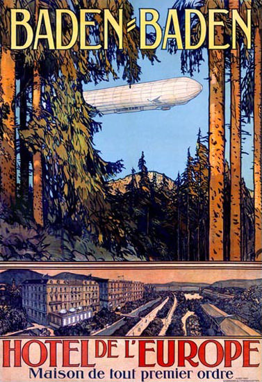 Baden Baden Hotel De L Europe Zeppelin | Vintage Travel Posters 1891-1970