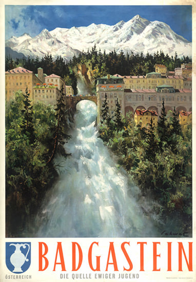 Badgastein Oesterreich 1955 Franz Schwetz | Vintage Travel Posters 1891-1970