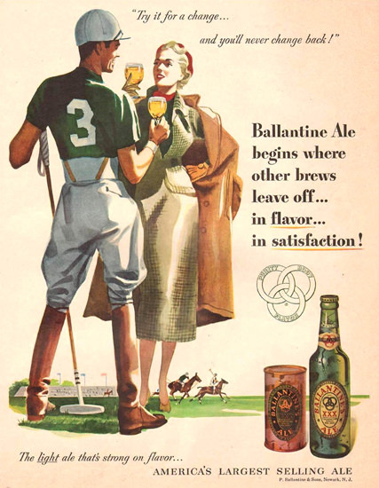 Ballantine Ale Polo Player And His Girl 1951 | Sex Appeal Vintage Ads and Covers 1891-1970