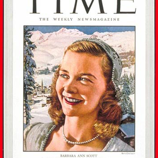 Barbara Ann Scott Time Magazine 1948-02 by Boris Chaliapin crop | Best of 1940s Ad and Cover Art