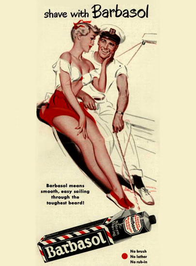 Barbasol Shaving Cream Pin-Up Girl Yachting 1950 | Sex Appeal Vintage Ads and Covers 1891-1970