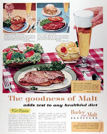 Barley And Malt Institute 1959 Healthful Diet | Vintage Ad and Cover Art 1891-1970