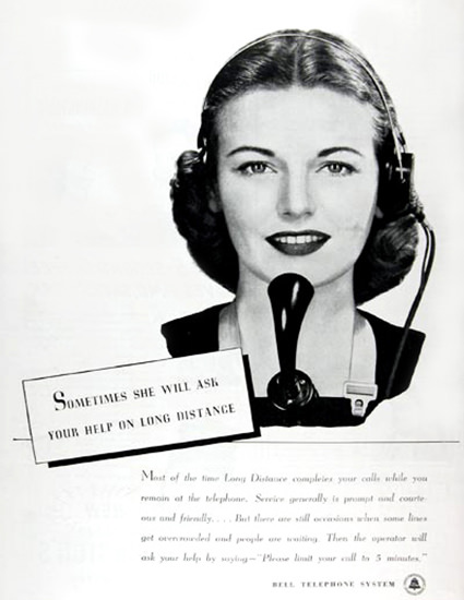 Bell Telephone System Operator 1945 Ask You | Sex Appeal Vintage Ads and Covers 1891-1970