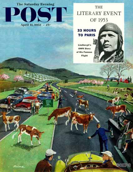 Ben Kimberly Prins Saturday Evening Post Slow Traffic 1953_04_11 | The Saturday Evening Post Graphic Art Covers 1931-1969
