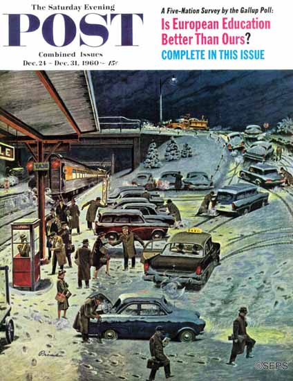 Ben Kimberly Prins Saturday Evening Post Station Snowed In 1960_12_24 | The Saturday Evening Post Graphic Art Covers 1931-1969