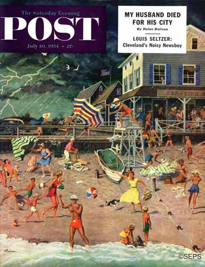 Ben Kimberly Prins Saturday Evening Post Thunderstorm 1954_07_10 | The Saturday Evening Post Graphic Art Covers 1931-1969