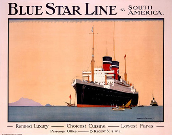 Blue Star Line To South America Passenger Liner | Vintage Travel Posters 1891-1970