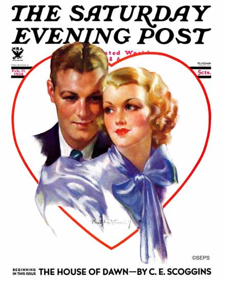 Bradshaw Crandell Saturday Evening Post Couple in Heart 1934_02_17 | The Saturday Evening Post Graphic Art Covers 1931-1969