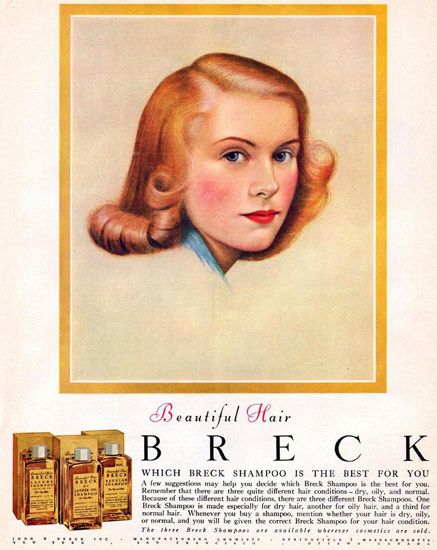 Breck Shampoo For Beautiful Hair 1949 | Sex Appeal Vintage Ads and Covers 1891-1970