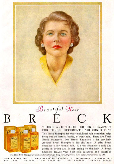 Breck Shampoo For Beautiful Hair 1957 | Sex Appeal Vintage Ads and Covers 1891-1970