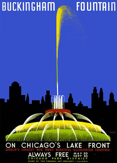 Buckingham Fountain Chicago Lake Front 1930s | Vintage Travel Posters 1891-1970