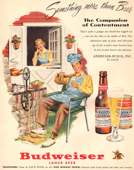 Budweiser Beer Spear Chicken 1951 | Vintage Ad and Cover Art 1891-1970