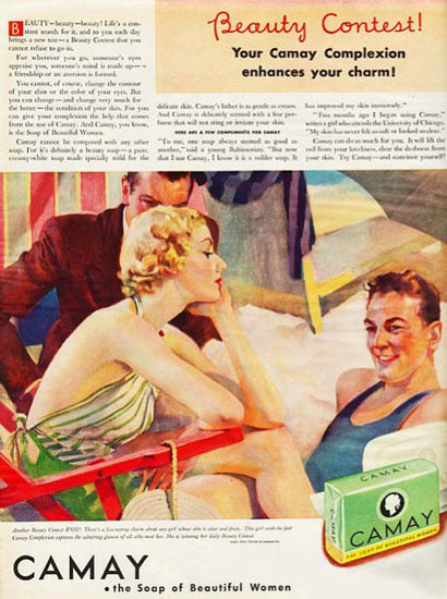 Camay Soap Admired Girl At The Beach | Sex Appeal Vintage Ads and Covers 1891-1970