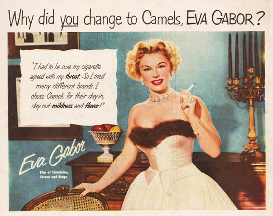 Camel Cigarettes Zsa Zsa Gabor | Sex Appeal Vintage Ads and Covers 1891-1970