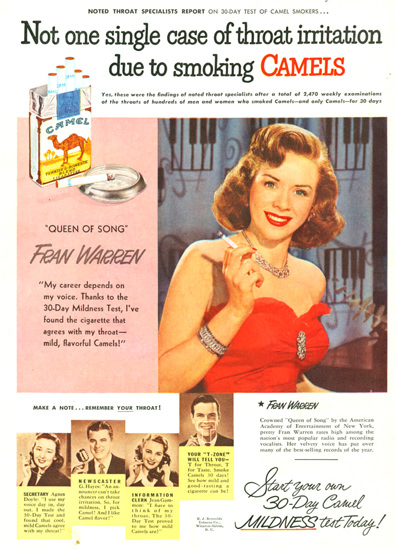 Camel Cigarettes Fran Warren 1950 | Sex Appeal Vintage Ads and Covers 1891-1970
