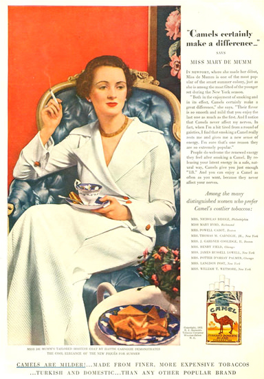 Camel Cigarettes Mary De Mumm 1935 | Sex Appeal Vintage Ads and Covers 1891-1970