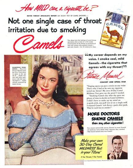 Camel Cigarettes Patrice Munsel 1951 | Sex Appeal Vintage Ads and Covers 1891-1970