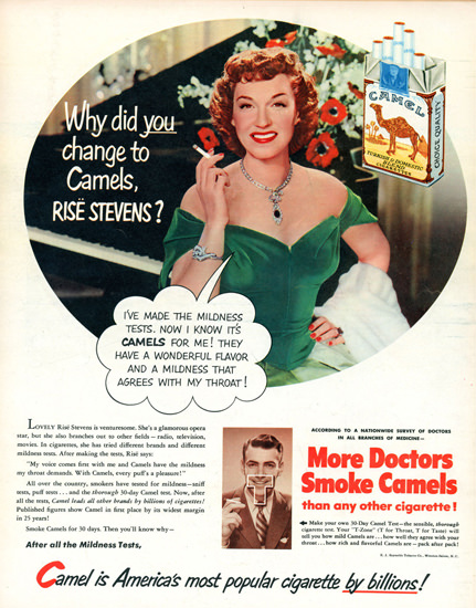 Camel Cigarettes Rise Stevens 1951 | Sex Appeal Vintage Ads and Covers 1891-1970