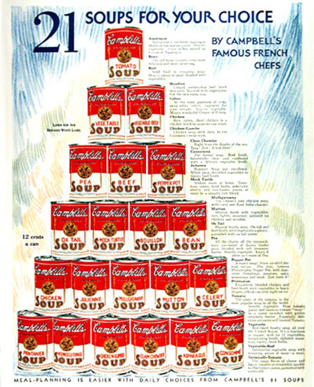 Campbells 21 Soups For Your Choice 1931 | Vintage Ad and Cover Art 1891-1970