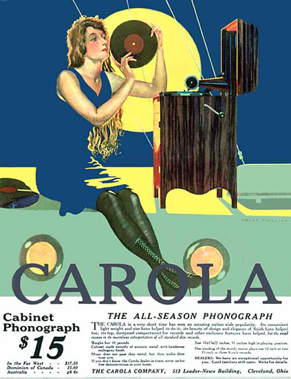 Carola Cabinet Phonograph Girl 1916 Coles Phillips | Sex Appeal Vintage Ads and Covers 1891-1970