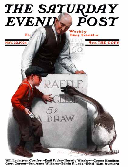 Charles A MacLellan Saturday Evening Post Raffle Geese 1924_11_22 | The Saturday Evening Post Graphic Art Covers 1892-1930