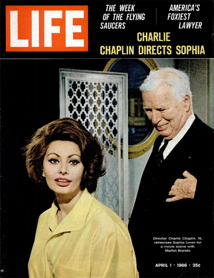 Charles Chaplin and Sophia Loren 1 Apr 1966 Copyright Life Magazine | Life Magazine Color Photo Covers 1937-1970