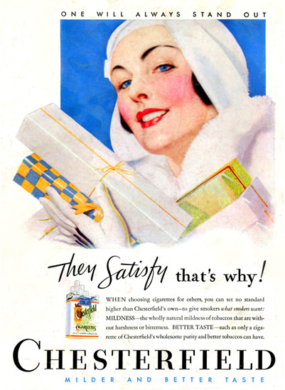 Chesterfield Cigarettes Gift Girl 1933 | Sex Appeal Vintage Ads and Covers 1891-1970