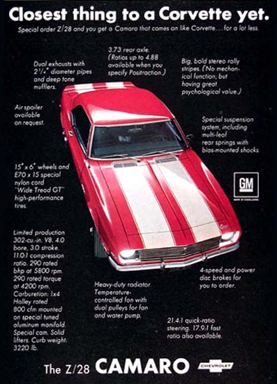 Chevrolet Camaro Z28 Closest To Corvette 1968 | Vintage Cars 1891-1970