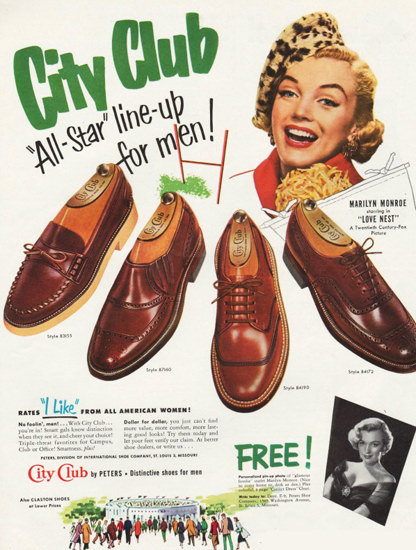 City Club Shoes Marilyn Monroe 1951 | Sex Appeal Vintage Ads and Covers 1891-1970
